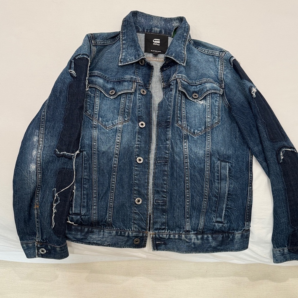 G-Star Men's Distressed Indigo Denim Jacket